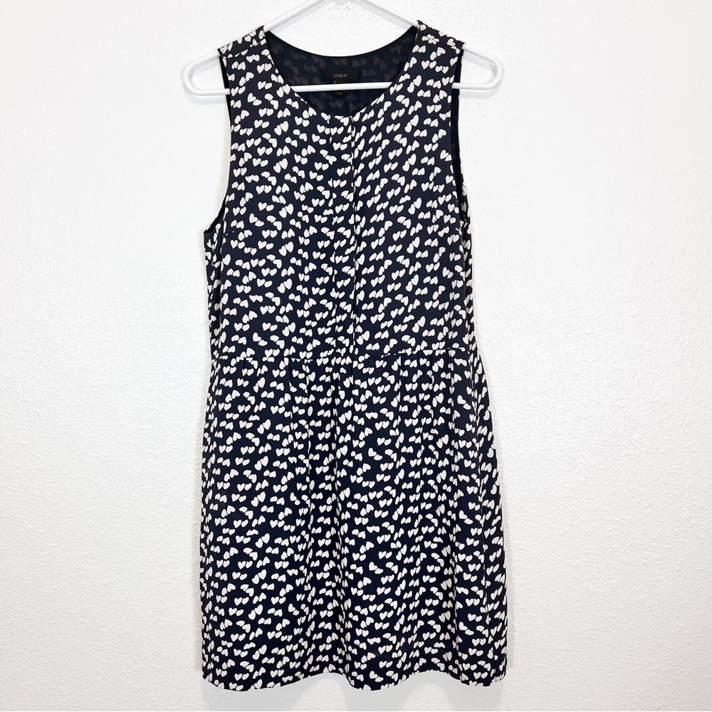J.Crew Tossed Hearts Navy Blue & White Sleeveless Dress Pockets Size 8